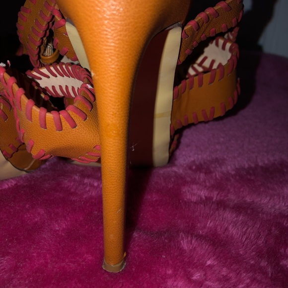 Orange & Brown Strappy High Heel - Picture 6 of 8